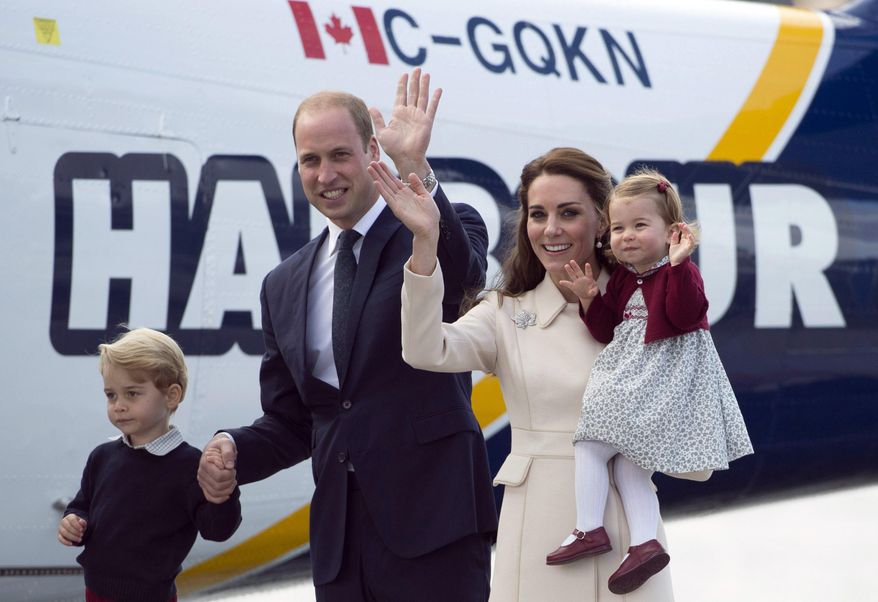 William and Kate, the Duke and Duchess of Cambridge, along with their children Prince George and Princess Charlotte get on a float plane as they prepare to depart Victoria, British Columbia, Saturday, Oct. 1, 2016. (Jonathan Hayward/The Canadian Press via AP) ** FILE **