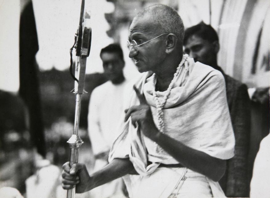 FILE - In this file photo dated 1931, Mahatma Gandhi talks to a crowd in India. The Indian independence leader who is considered one of history’s great champions of non-violent struggle, Gandhi was nominated for the Nobel Peace Prize five times, but never won the honor. Nobel Prizes cannot be changed or revoked, so the judges must put a lot of thought into their selections, with this year's awards due to be announced over the next two weeks. (AP Photo/James A. Mills, FILE)
