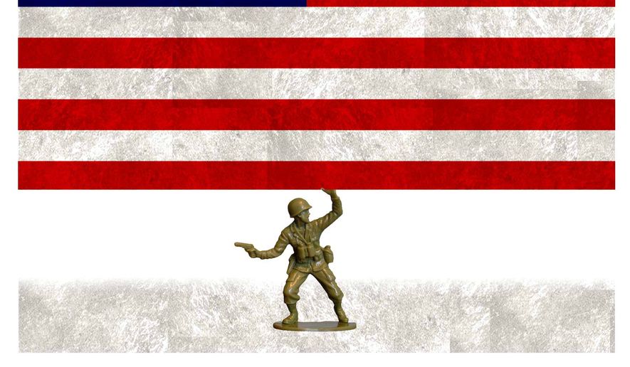 Illustration on the decreasing U.S. armed forces by Alexander Hunter/The Washington Times
