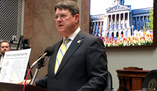 Democrat Kentucky House Speaker Greg Stumbo discusses the creation of a committee to investigate Republican Gov. Matt Bevin on Wednesday, Oct. 5, 2016, in Frankfort, Ky. Stumbo has launched a formal investigation of the state’s Republican governor, appointing a bipartisan committee to probe whether he broke the law while trying to convince lawmakers to switch parties in the last legislative chamber in the South still controlled by Democrats.   (AP Photo/Adam Beam)