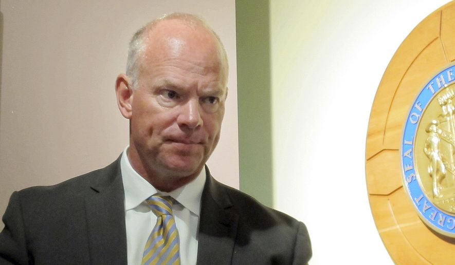 FILE - In this Aug. 30, 2016, file photo, Wyoming Gov. Matt Mead discusses the state's financial situation in Cheyenne. Mead says he expects state lawmakers won't have to make more substantial cuts to the state budget when they convene early next year. (AP Photo/Ben Neary, File)