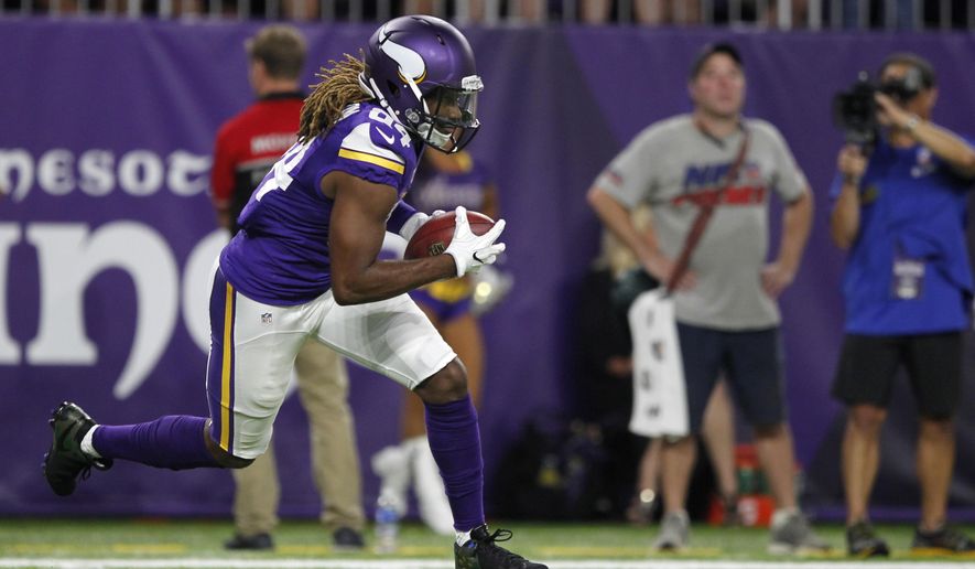 FILE - In this Sept. 18, 2016, file photo, Minnesota Vikings wide receiver Cordarrelle Patterson returns a kickoff during the first half of an NFL football game against the Green Bay Packers, in Minneapolis. Patterson might never be an every-down wide receiver in the NFL, but this former first-round draft pick, in the final year of his rookie contract with Minnesota, has embraced his alternative roles and been an important contributor to the undefeated Vikings.(AP Photo/Andy Clayton-King, File)