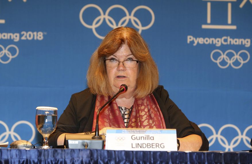 Gunilla Lindberg, the head of IOC’s coordination commission for the 2018 Games, speaks during a news conference in Pyeongchang, South Korea, Friday, Oct. 7, 2016. (Park Young-seo/Yonhap via AP)