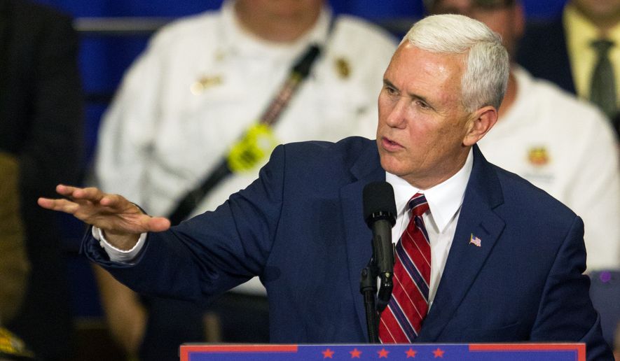 Republican vice presidential candidate, Indiana Gov. Mike Pence speaks during a campaign stop at the the Rossford Recreation Center in Rossford, Ohio, Friday, Oct. 7, 2016. (Nick Thomas/The Blade via AP)