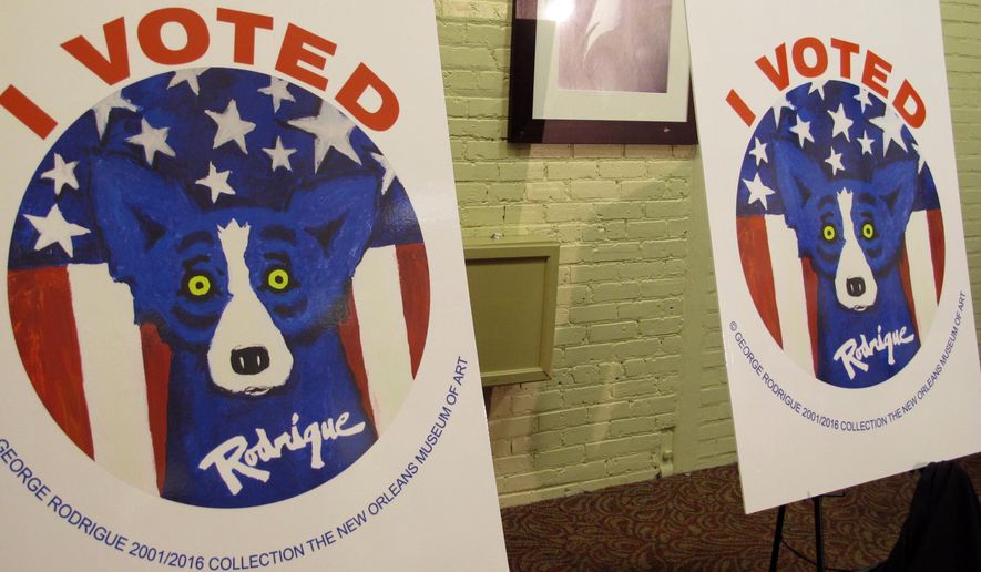 Louisiana voters will receive &quot;I VOTED&quot; stickers featuring George Rodrigue&#39;s iconic Blue Dog ...