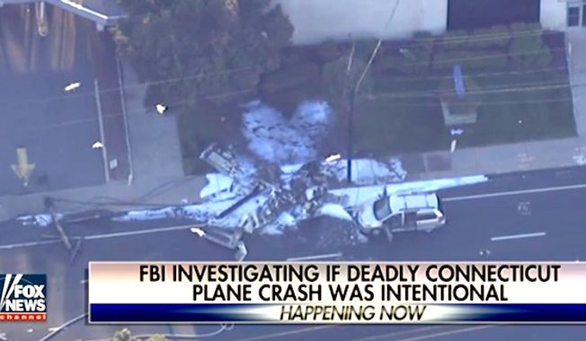 The FBI is investigating a plane crash in East Hartford, Connecticut on Tuesday, Oct. 11, 2016, that may have been intentional. (Fox News screenshot)