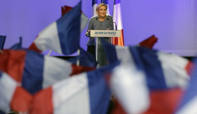 Opinion polls show that National Front party leader Marine Le Pen would win 30 percent of the national vote if France&#x27;s elections were held today. (Associated Press)