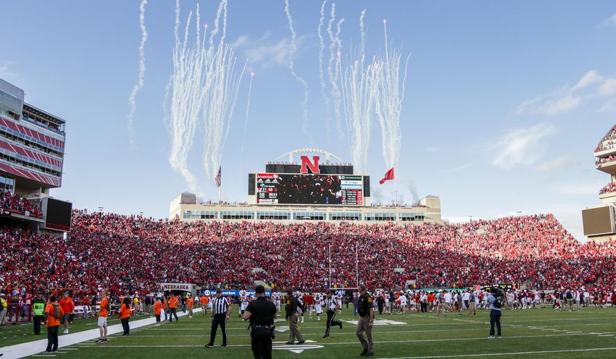 In this Oct. 1, 2016 photo, fireworks shoot up at Memorial Stadium following an NCAA college football game in which Nebraska defeated Illinois 31-16. Nebraska, which will be trying for its first 6-0 start since 2001 when it visits Indiana on Saturday, has outscored its first five opponents 78-6 over the last 15 minutes of games. The 72-point margin is the widest in the FBS. (AP Photo/Nati Harnik)