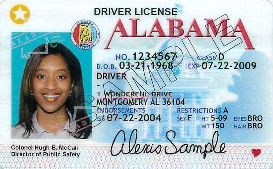 Sample Alabama driver's license image, via AL.com. **FILE**