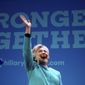 Democratic presidential candidate Hillary Clinton waves as she takes the stage to speak at a fundraiser at the Paramount Theatre in Seattle, Friday, Oct. 14, 2016. (AP Photo/Andrew Harnik) ** FILE **