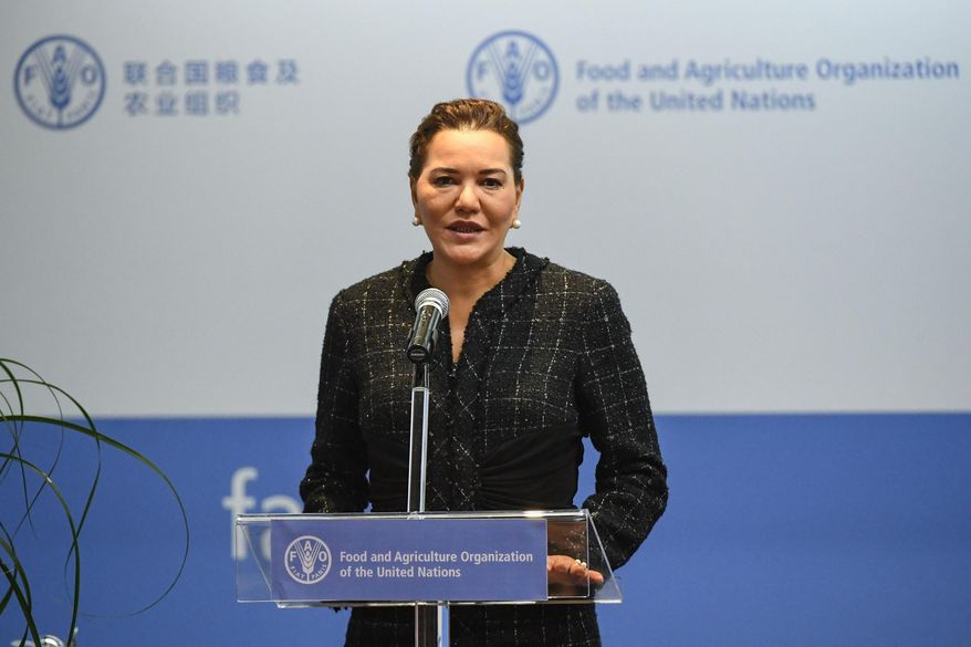 Princess Lalla Hasnaa of Morocco speaks at a summit for World Food Day at the United Nations Food and Agriculture Organization, in Rome, Italy, Friday, Oct. 14, 2016. (Alessandro Di Meo/ANSA via AP)