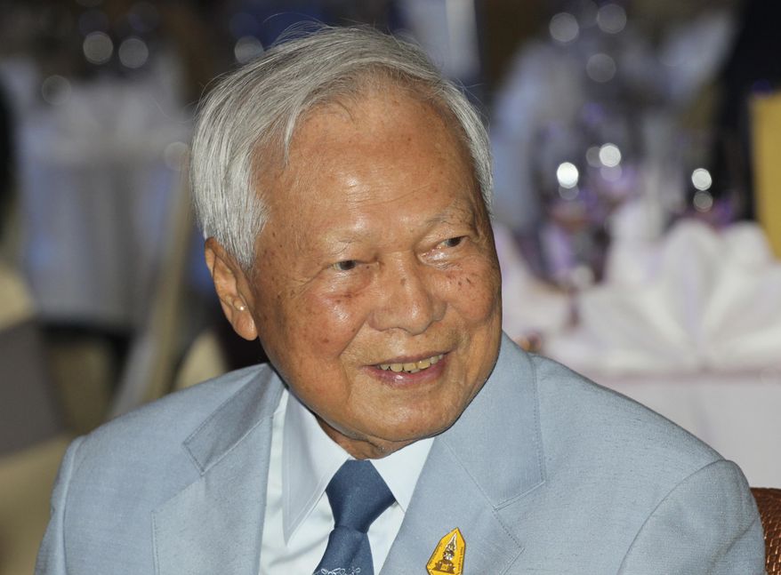 In this Nov. 11, 2014 photo, Prem Tinsulanonda, head of the Privy Council attends a charity function in Bangkok, Thailand. Thailand's government said that a regent will be the caretaker of the monarchy while the country mourns the death of King Bhumibol Adulyadej who died on Oct. 13, 2016. (AP Photo/Sakchai Lalit)