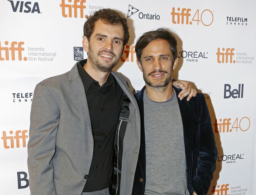 FILE - In this Sept. 13, 2015 file photo, filmmaker Jonas Cuaron, left, and actor Gael Garcia Bernal attend the premiere for "Desierto" at the Toronto International Film Festival in Toronto. The film opened in the U.S. on Friday, Oct. 14, 2016. (Photo by Tony Felgueiras/Invision/AP, File)
