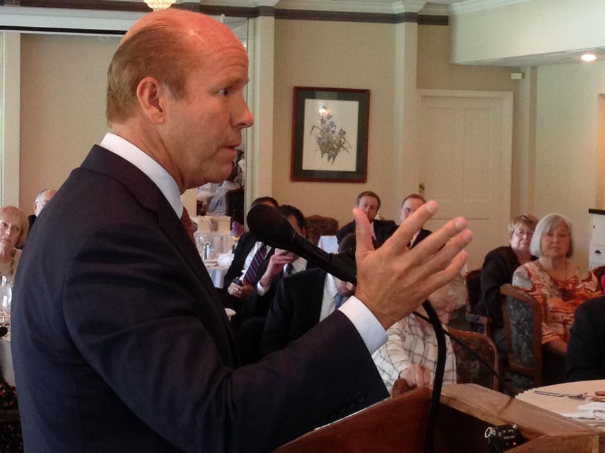 In this Oct. 6, 2016 photo, U.S. Rep. John Delaney speaks to retired school personnel during a candidates forum in Cumberland, Md. Delaney, a Democrat, is seeking a third term representing Maryland's 6th Congressional District. (AP Photo/David Dishneau)