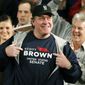 In this Jan. 17, 2010 file photo, former Boston Red Sox pitcher Curt Schilling shows his support for Massachusetts State Senator Scott Brown at a rally in Worcester, Mass., during a campaign rally to fill the U.S. Senate seat left empty by the death of Sen. Edward M. Kennedy, D-Mass. (AP Photo/Robert F. Bukaty, File)
