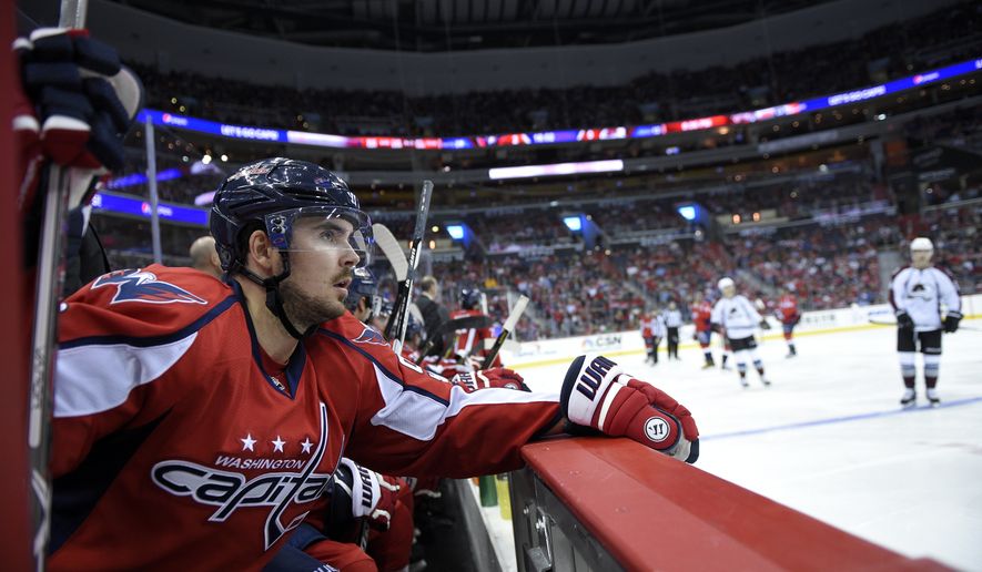 Washington Capitals left wing Marcus Johansson (90), of Sweden, looks on during the third period of an NHL hockey game against the Colorado Avalanche, Tuesday, Oct. 18, 2016, in Washington. The Capitals won 3-0. (AP Photo/Nick Wass)