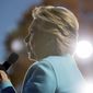 Democratic presidential candidate Hillary Clinton speaks at a rally at St. Anselm College in Manchester, N.H., Monday, Oct. 24, 2016. (AP Photo/Andrew Harnik)