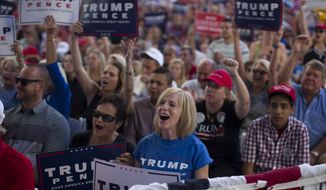 Supporters of Republican presidential candidate Donald Trump cheer during a campaign rally, Monday, Oct. 24, 2016, in St. Augustine, Fla. (AP Photo/ Evan Vucci)