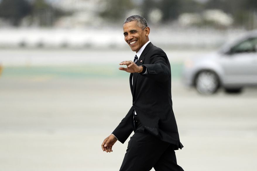 President Barack Obama waves as he walks to Marine One after arriving at the Los Angeles International Airport Monday, Oct. 24, 2016, in Los Angeles. (AP Photo/Jae C. Hong) **FILE**
