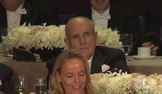 Mr. Giuliani&#x27;s deadpan reaction to the Democratic presidential nominee&#x27;s barb at the Alfred E. Smith dinner last week made news headlines. (NBC News)
