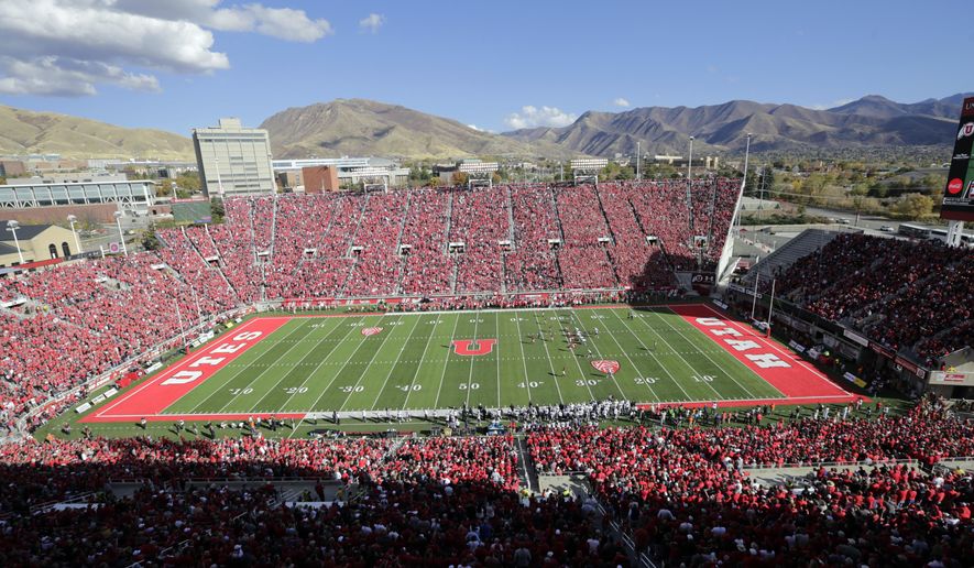 Utah&#39;s Rice-Eccles Stadium is shown in the first half during an NCAA college football game against Washington, Saturday, Oct. 29, 2016, in Salt Lake City. (AP Photo/Rick Bowmer)