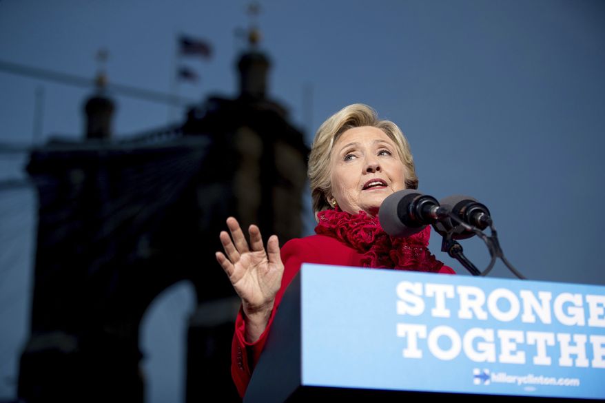 Democratic presidential candidate Hillary Clinton speaks at a rally at Smale Riverfront Park in Cincinnati, Monday, Oct. 31, 2016. (AP Photo/Andrew Harnik)