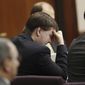 Justin Ross Harris, who is accused of intentionally killing his son in June 2014 by leaving him in a hot car listens as his ex-wife Leanna Taylor testifies during his murder trial Monday, Oct. 31, 2016, in Brunswick, Ga. (AP Photo/John Bazemore, Pool) ** FILE **