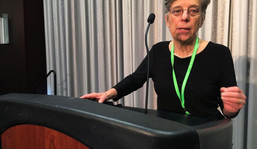 Dr. Kathy Wedig, a neonatologist at Cincinnati Children' Hospital, discusses the impact of the country's painkiller and heroin epidemic on children, on Tuesday, Nov. 1, 2016, in Cincinnati. Wedig said the epidemic is affecting both infants born addicted and children living with parents who continually abuse drugs. (AP Photo/Andrew Welsh-Huggins)
