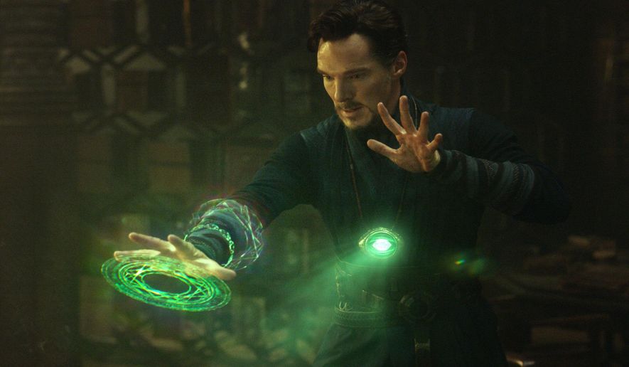 Actor Benedict Cumberbatch appears in a scene from Marvel&#x27;s &quot;Doctor Strange.&quot; (Disney/Marvel via AP) ** FILE **