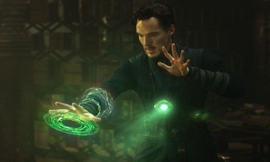 Actor Benedict Cumberbatch appears in a scene from Marvel&#x27;s &quot;Doctor Strange.&quot; (Disney/Marvel via AP) ** FILE **