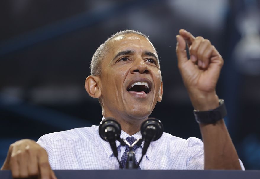 President Barack Obama speaks at Florida International University in Miami, Thursday, Nov. 3, 2016, during a campaign rally for Democratic presidential candidate Hillary Clinton. (AP Photo/Pablo Martinez Monsivais)