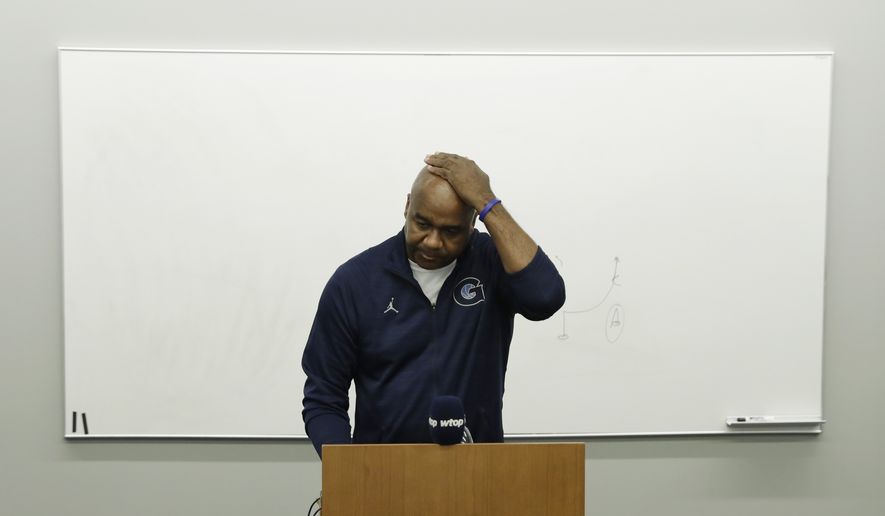 Georgetown head coach John Thompson III pauses as he speaks during an NCAA college basketball news conference in Washington, Thursday, Nov. 3, 2016. (AP Photo/Carolyn Kaster) **FILE**