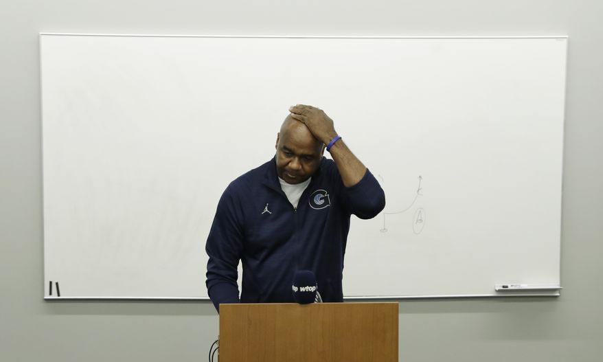 Georgetown head coach John Thompson III pauses as he speaks during an NCAA college basketball news conference in Washington, Thursday, Nov. 3, 2016. (AP Photo/Carolyn Kaster) **FILE**