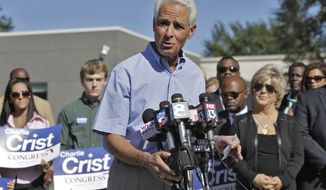 In this Oct. 20, 2015 photo, former Florida Gov. Charlie Crist announces during a news conference in St. Petersburg, Fla., that he is running for the U.S. House of Representatives. (AP Photo/Chris O&#39;Meara)