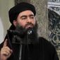 This file image made from video posted on a militant website Saturday, July 5, 2014, purports to show the leader of the Islamic State group, Abu Bakr al-Baghdadi, delivering a sermon at a mosque in Iraq during his first public appearance. Al-Baghdadi released a new message late on Wednesday, Nov. 2, 2016, encouraging his followers to keep up the fight for the city of Mosul, which they are defending against Iraqi government forces, the SITE Intelligence Group, a U.S. organization that monitors militant activity online said Thursday. (Militant video via AP, File)