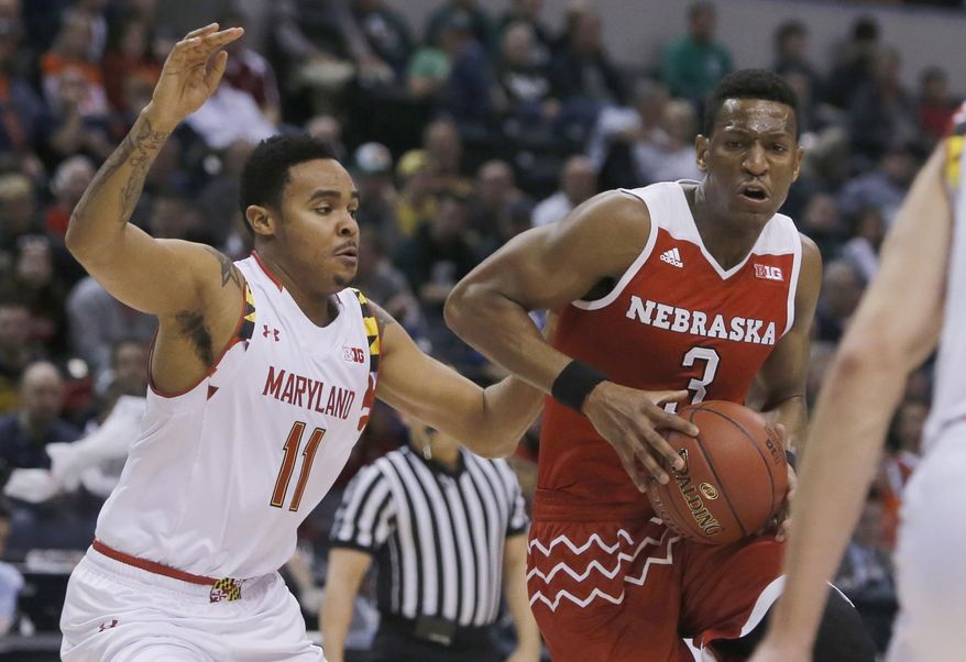 ADVANCE FOR WEEKEND EDITIONS, NOV. 5-6- FILE - In this March 11, 2016, file photo, Nebraska's Andrew White III (3) drives past Maryland's Jared Nickens (11) during the first half of an NCAA college basketball game in the quarterfinals at the Big Ten Conference tournament in Indianapolis. . White began his college basketball career at Kansas, played a season at Nebraska and will wrap it up at Syracuse. (AP Photo/Kiichiro Sato, File)