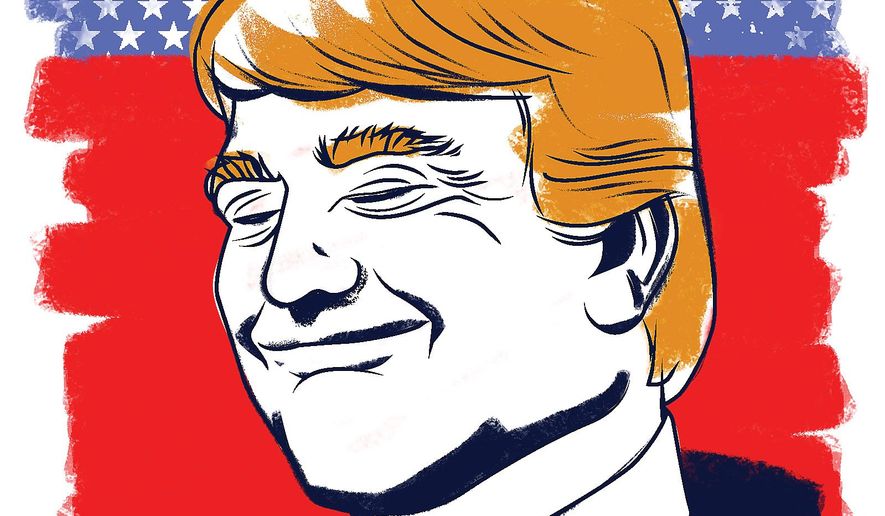 Illustration on Trump the &quot;happy&quot; warrior by Linas Garsys/The Washington Times