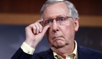 Senate Majority Leader Mitch McConnell of Ky. adjusts his glasses while listening to a reporter&#39;s question during a news conference on Capitol Hill in Washington, Wednesday, Nov. 9, 2016, to discuss Tuesday&#39;s election. (AP Photo/Alex Brandon)