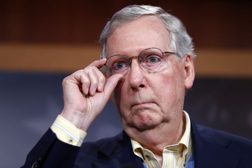Senate Majority Leader Mitch McConnell of Ky. adjusts his glasses while listening to a reporter's question during a news conference on Capitol Hill in Washington, Wednesday, Nov. 9, 2016, to discuss Tuesday's election. (AP Photo/Alex Brandon)