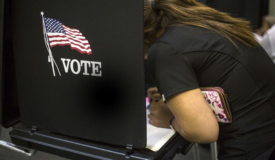 A voter casts her ballot at a polling station in Albuquerque, N.M., on Tuesday, Nov. 8, 2016. (AP Photo/Juan Labreche)