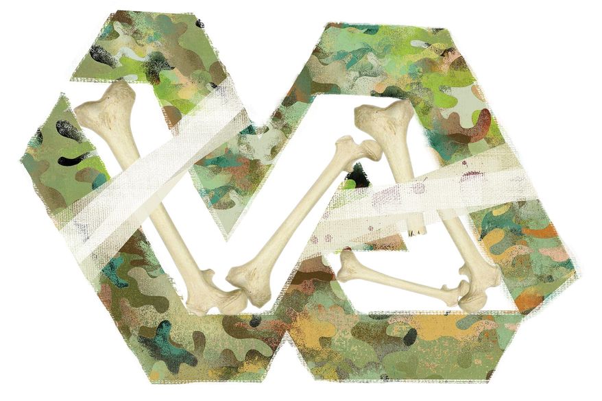 Illustration on the deadly deficiencies of the Veteran's Administration by Linas Garsys/The Washington Times