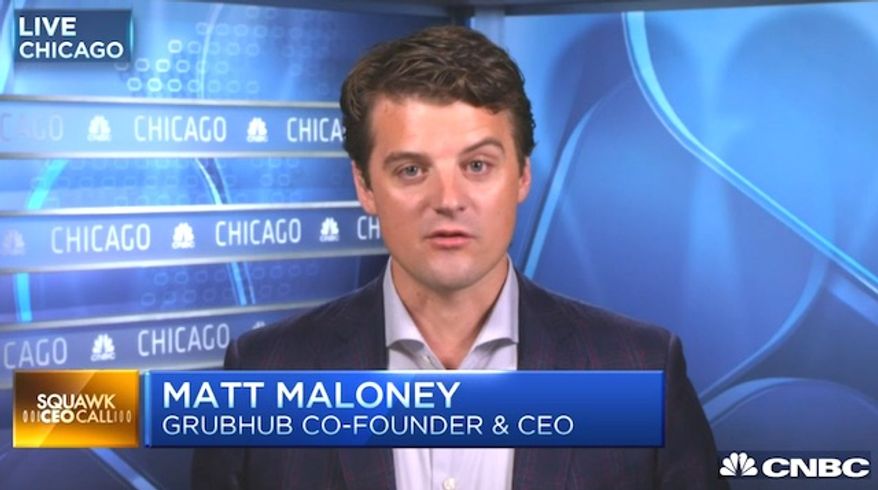 Matt Maloney, Grubhub co-founder and CEO, sent an anti-Trump email to employees after the Nov. 8, 2016, presidential election and said those who disagree with him have "no place" at the company. (CNBC screenshot)