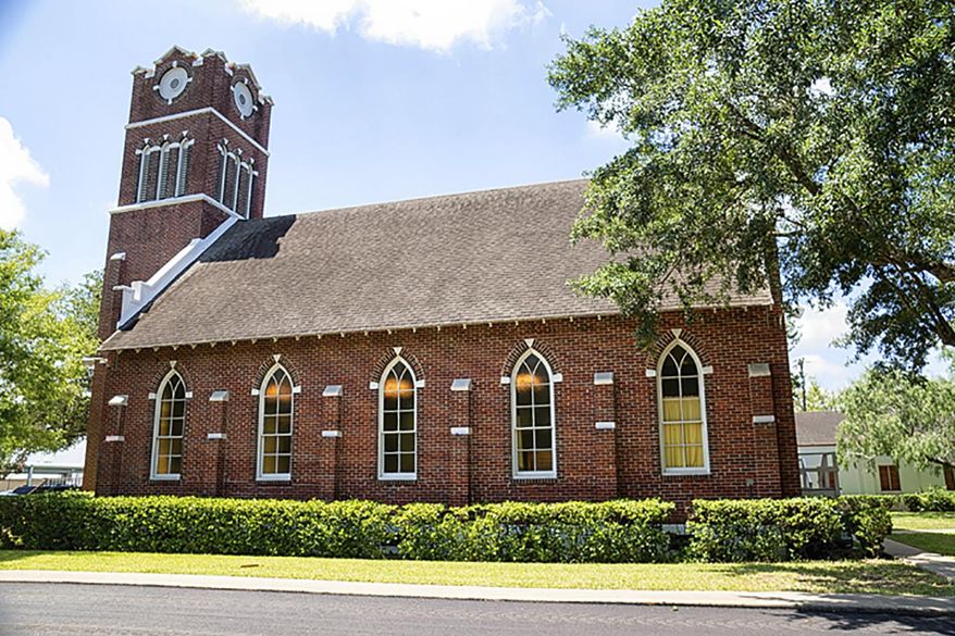 ADVANCE FOR MONDAY NOV 14 AND THEREAFTER - A July 15, 2014 photo shows Bethel Lutheran Church in Lyford, Texas. One hundred years ago in a farming village named Stockholm, a group of Swedish settlers gathered to start a church. Upon the settlers’ request, the Lutheran Church sent a pastor to Stockholm to organize Bethel Evangelical Lutheran Church in 1916. (David Pike/Valley Morning Star via AP)