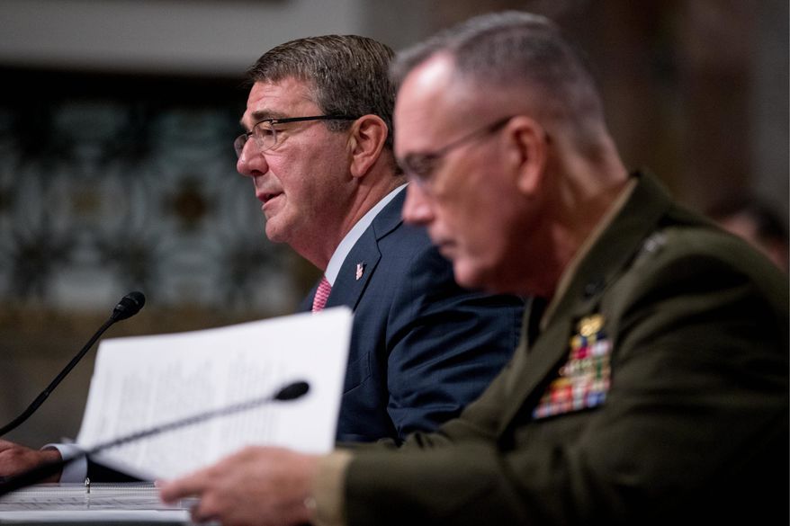 Defense Secretary Ashton Carter and Gen. Joseph Dunford, chairman of the Joint Chiefs of Staff, disagree on some of the Obama administration&#x27;s policies for the military. Rep. Duncan Hunter is calling for a reversal of women in the infantry, open transgender troops and the near-banishment of the word &quot;man&quot; in titles. (Associated Press)
