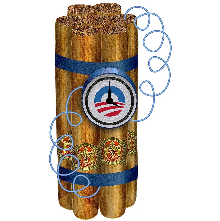 Cuba Backfire on Obama Illustration by Greg Groesch/The Washington Times