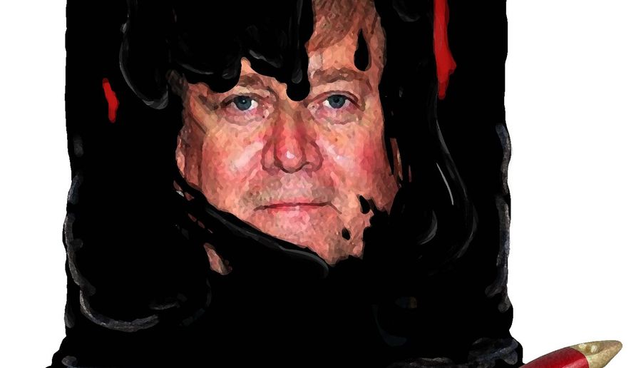 Illustration on the unjust malignment of Steve Bannon by Alexander Hunter/The Washington Times