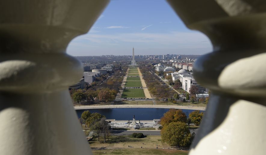 A view of the National Mall, looking at the Washington Monument, from Capitol Hill in Washington, Tuesday, Nov. 15, 2016. (AP Photo/Susan Walsh)