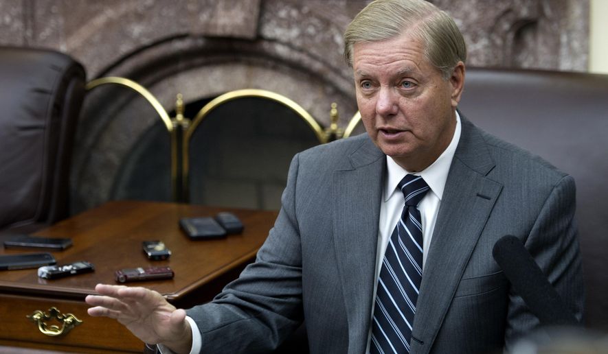 Sen. Lindsey Graham, R-S.C., speaks with reporters in the Senate Press Gallery on Capitol Hill, in Washington, Tuesday, Nov. 15, 2016. Graham has been one of Donald Trump's strongest critics, once comparing the choice between Trump and Texas Sen. Ted Cruz in the Republican primary as the difference between being poisoned and shot. But now that Trump’s president-elect, Graham is looking for common ground. (AP Photo/Cliff Owen)
