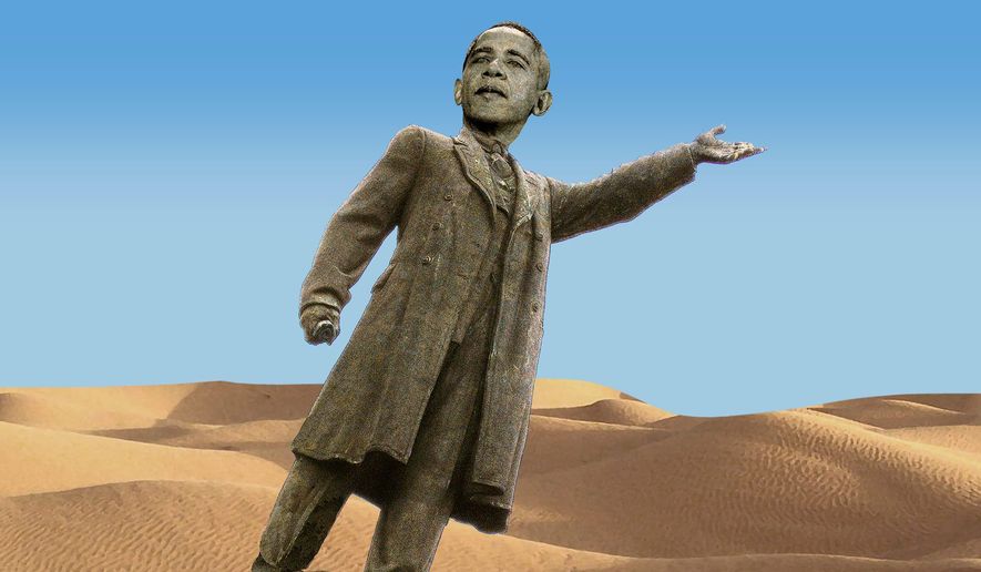 Illustration on the Obama presidency by Alexander Hunter/The Washington Times