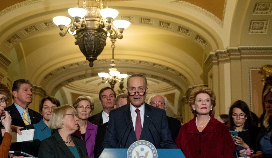 Sen. Charles E. Schumer (center), New York Democrat and newly selected Senate minority leader, and House Minority Leader Nancy Pelosi (right) will attempt to reinvigorate their party after a stunning loss to Donald Trump last week, and likely will listen more to liberal voices like Bernard Sanders. (Associated Press)